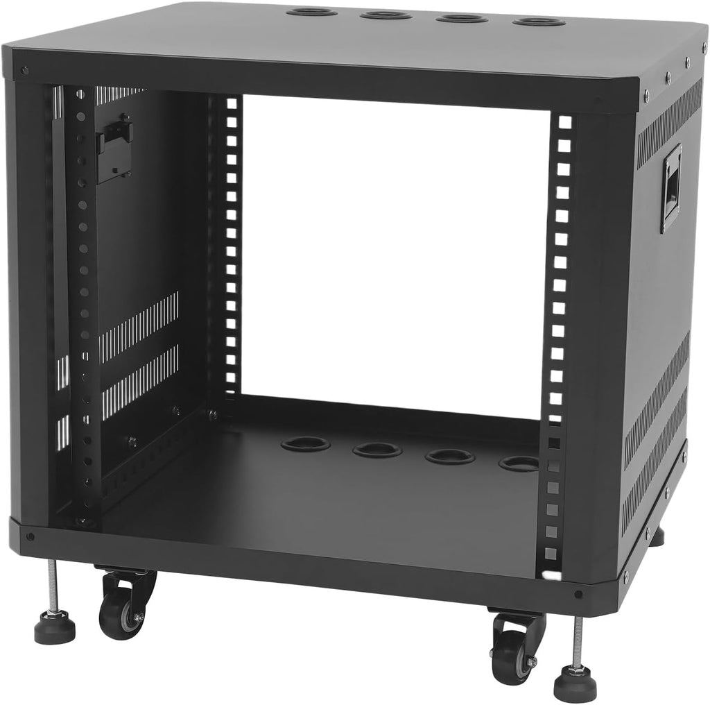 9U Stereo & Studio Rack with Wheels, Open Frame Audio Rack Cabinet, Rolling Network Cabinet, Network Devices Storage Rack Cabinet (Black, 9U)