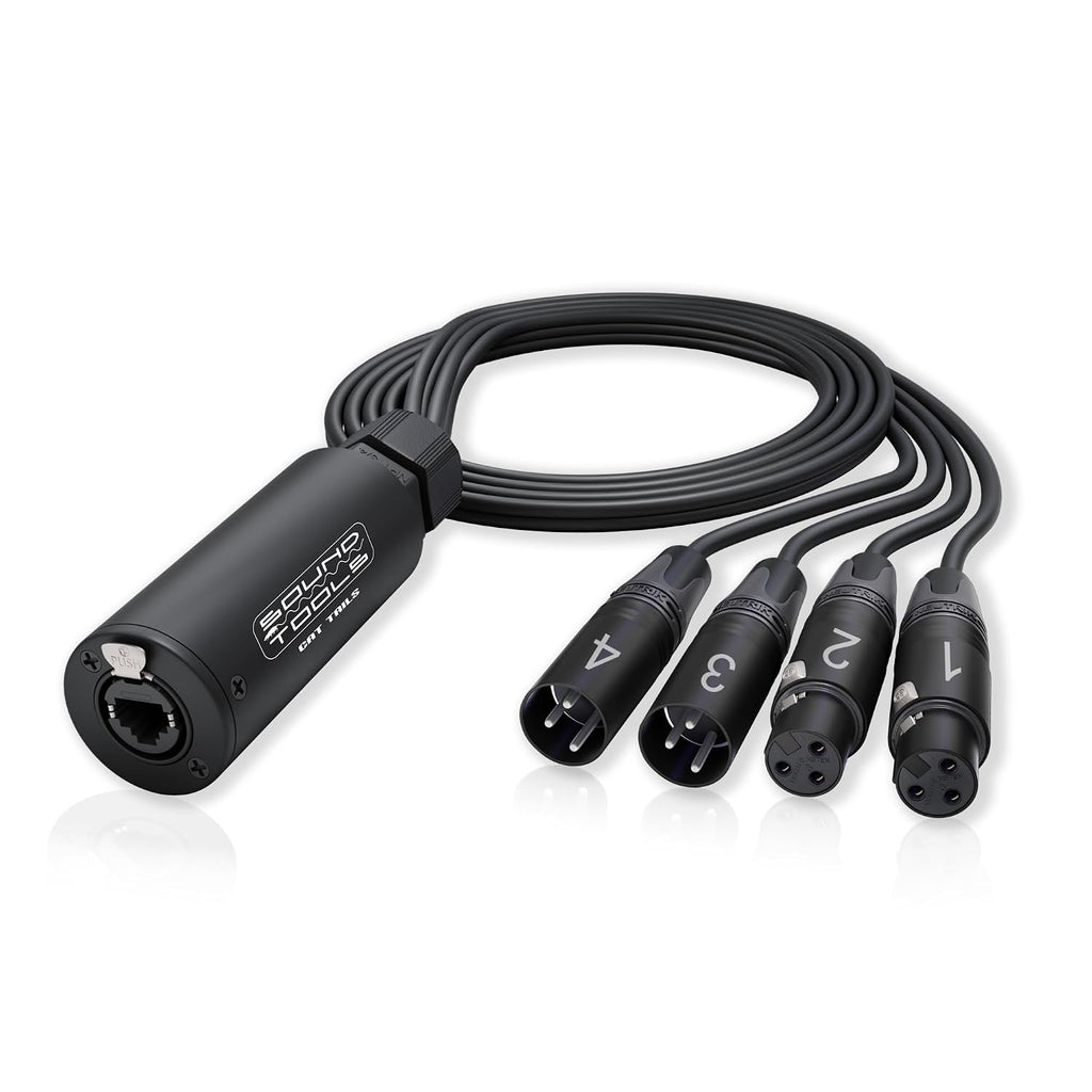 Sound Tools CAT Tails FMX – 4 Channel 2 Male + 2 Female XLR to EtherCON Breakout Tails – Send/Return for Analog Audio Over CAT5e/6/7 – Neutrik Connectors – Aluminum Housing for Stage & Live Sound