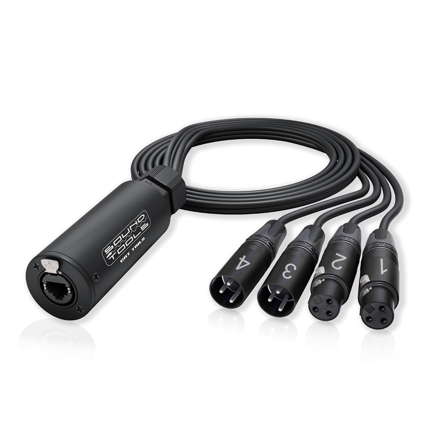 Sound Tools CAT Tails FMX – 4 Channel 2 Male + 2 Female XLR to EtherCON Breakout Tails – Send/Return for Analog Audio Over CAT5e/6/7 – Neutrik Connectors – Aluminum Housing for Stage & Live Sound