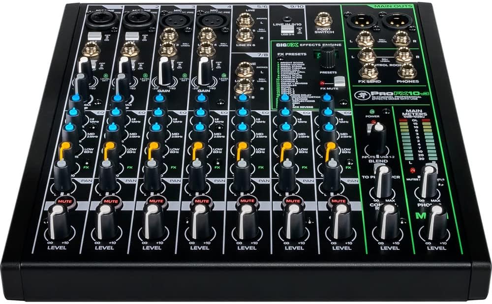 Mackie ProFX10v3 10-Channel Sound Reinforcement Mixer with Built-In FX, Gator Cases G-MIXERBAG-1515 Mixer Bag & Stereo Cable 10' Bundle