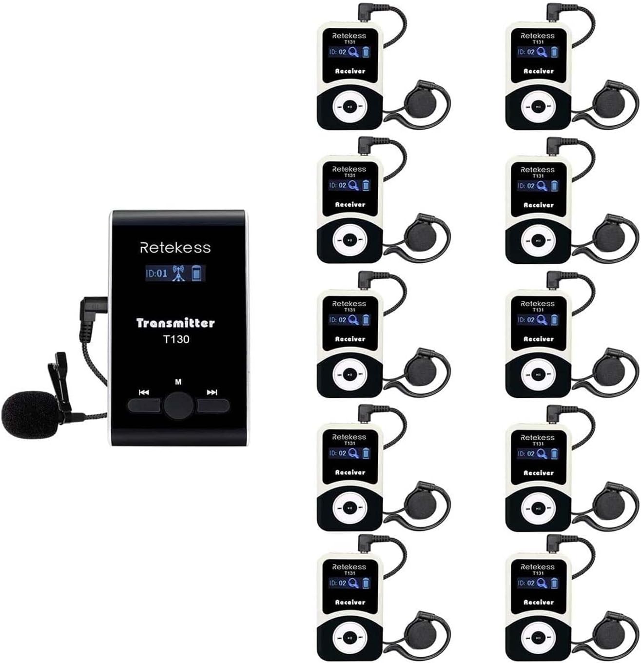 Retekess T130 Wireless Tour Guide Audio System, Church Translation Equipment, Clear Sound Quality, Tour Guide Headsets for Simultaneous Interpreting,Court (1 Transmitter 10 Receivers)