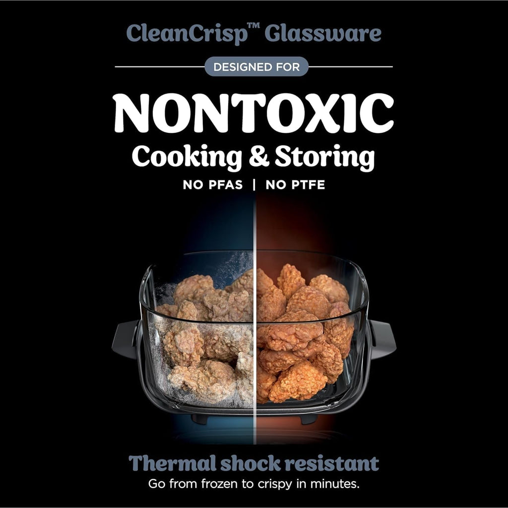 Ninja Crispi Air Fryer, Microwave, Freezer & Dishwasher Safe, Non Toxic Glass Portable Cooking System, 4 QT & 6 Cup Glass Containers with Storage Lids, Easy Meals, Air Fry, Bake, Blue (Renewed)
