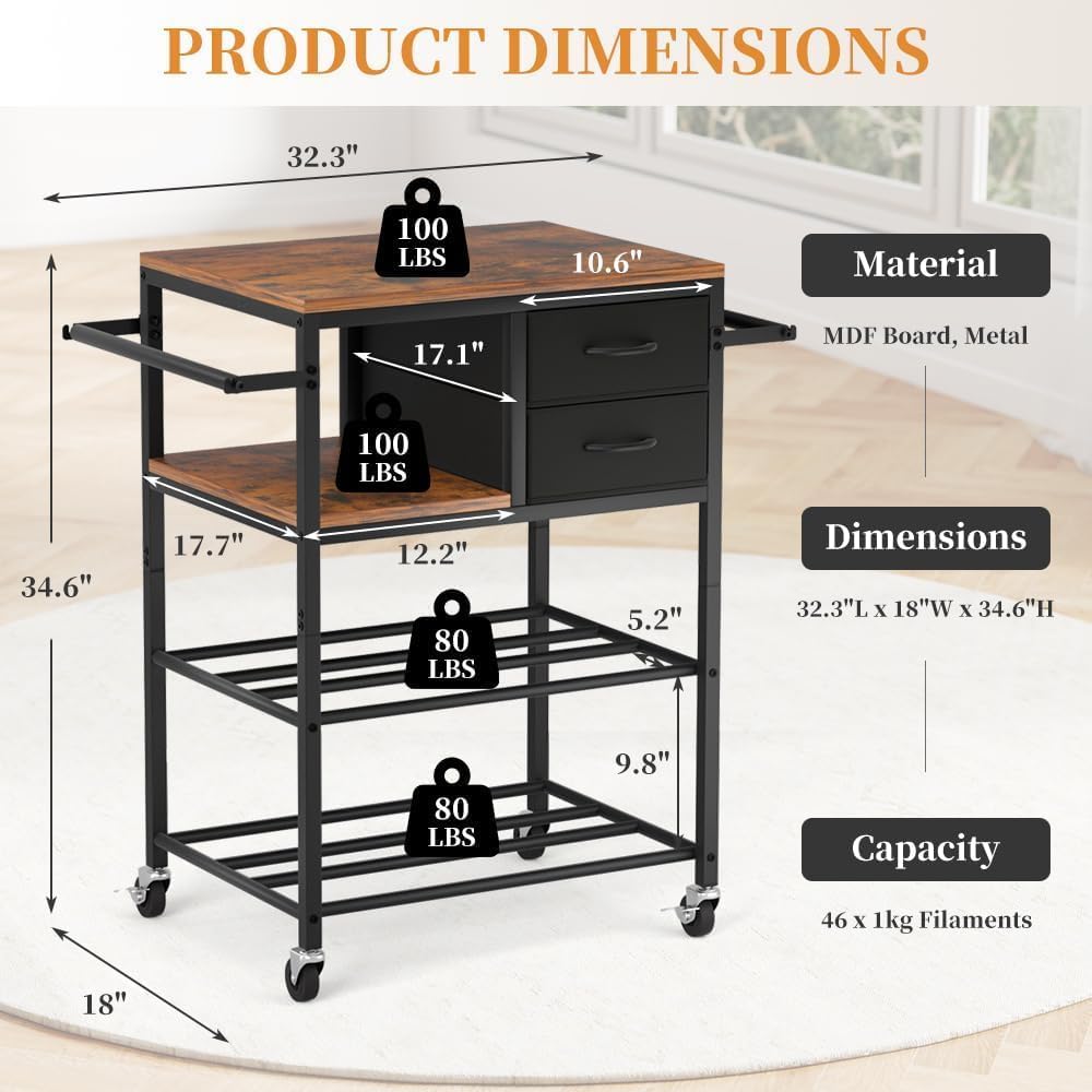 3D Printer Stand with Filaments Storage, Rolling 3D Printer Table Filament Storage Rack with Drawer and Lockable Wheels, Heavy Duty Spool Organizer Rack for Workshop Studio Office