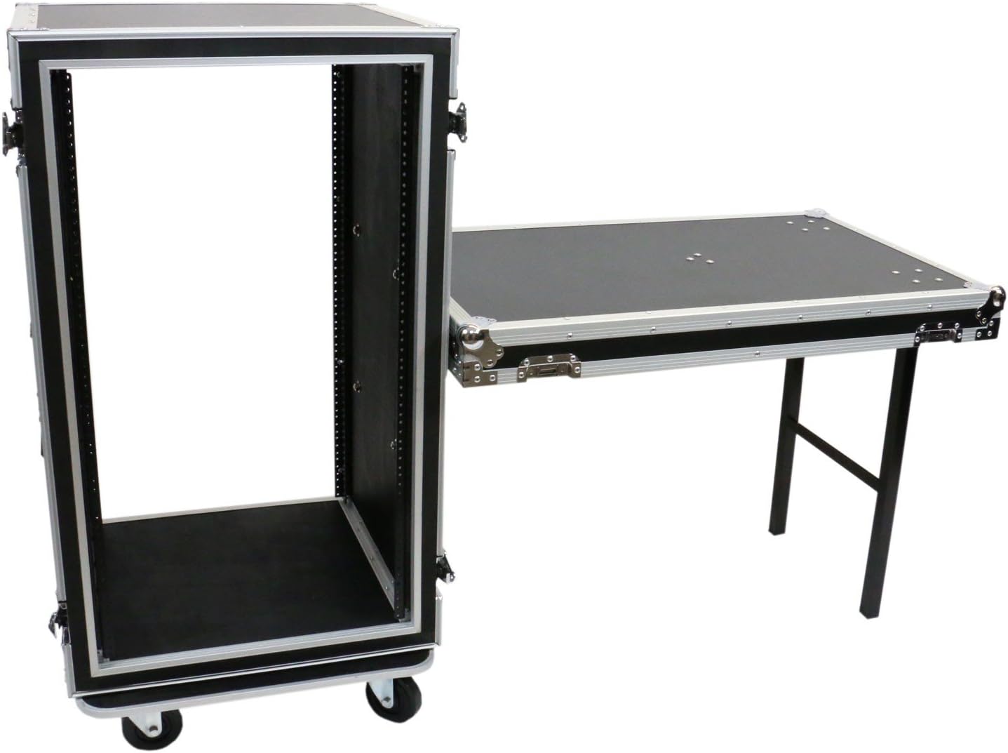 20 Space (20U) ATA Rack Amp Road Shock Mount Case (20' Deep) w/ Casters & Lid Table