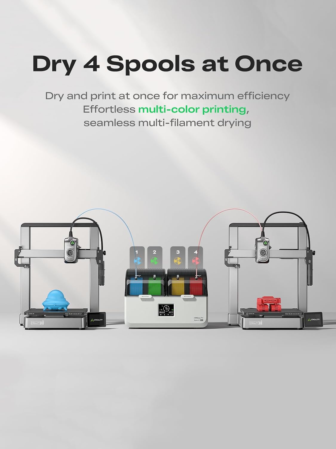 Creality Filament Dryer Box 4 Spools, Space Pi X4L Filament Storage Box, Max 85°C Temperature, Dual Independent Heating Chambers & Fan, Rapid Drying for PLA,PETG,TPU,ABS,PET,PC,ASA,PA,PAHT