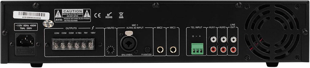 Dayton Audio DA240R 240W 2U Rack Mount Mixer-Amplifier 70V / 100V or 4 Ohm 3 Mic 2 Aux 1 Telephone