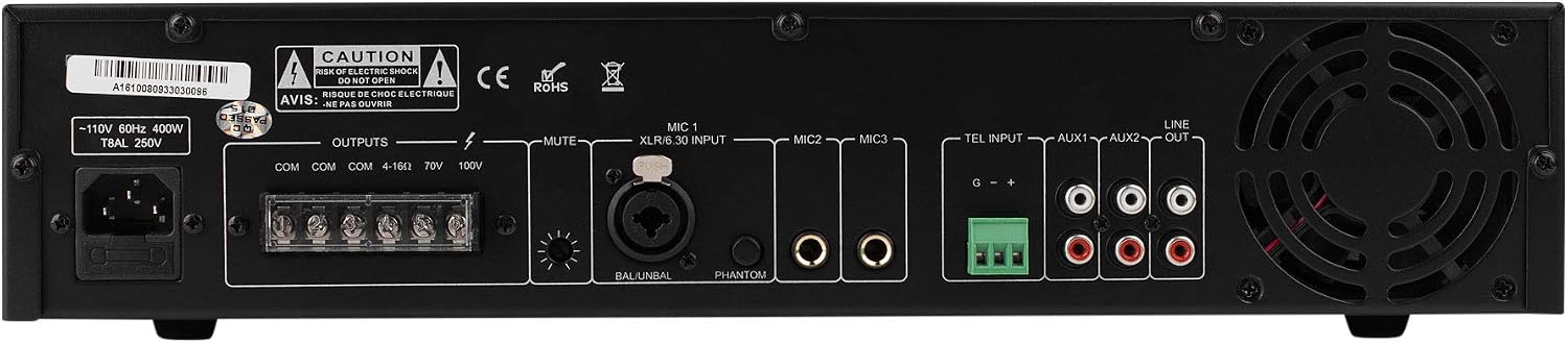 Dayton Audio DA240R 240W 2U Rack Mount Mixer-Amplifier 70V / 100V or 4 Ohm 3 Mic 2 Aux 1 Telephone