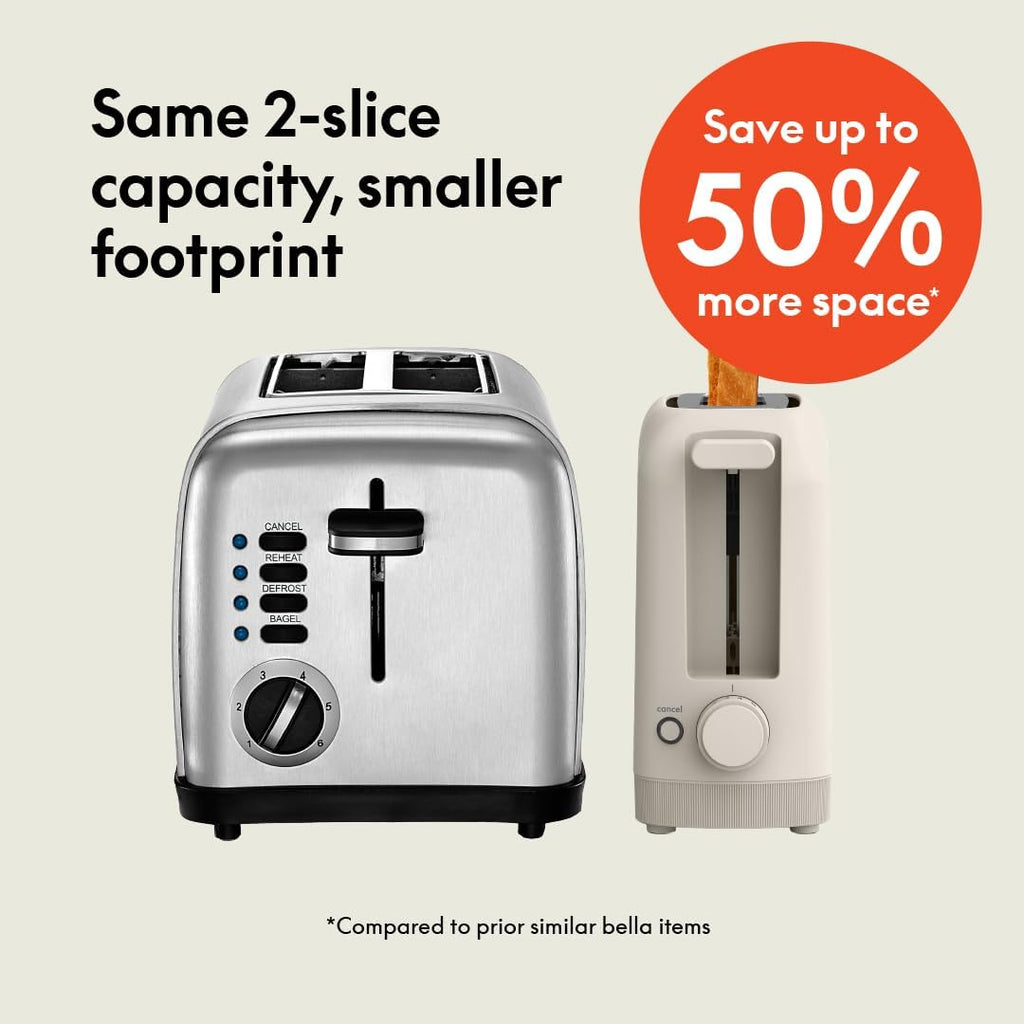 bella 2 Slice Slim Toaster,Fits-anywhere™ Kitchenware,6 Setting Shade Control with Reheat & Cancel Buttons,Fits sourdough,10' Long Slot,Anti Jam & Auto Shutoff,900 Watt,Oatmilk,(Pack of 6)
