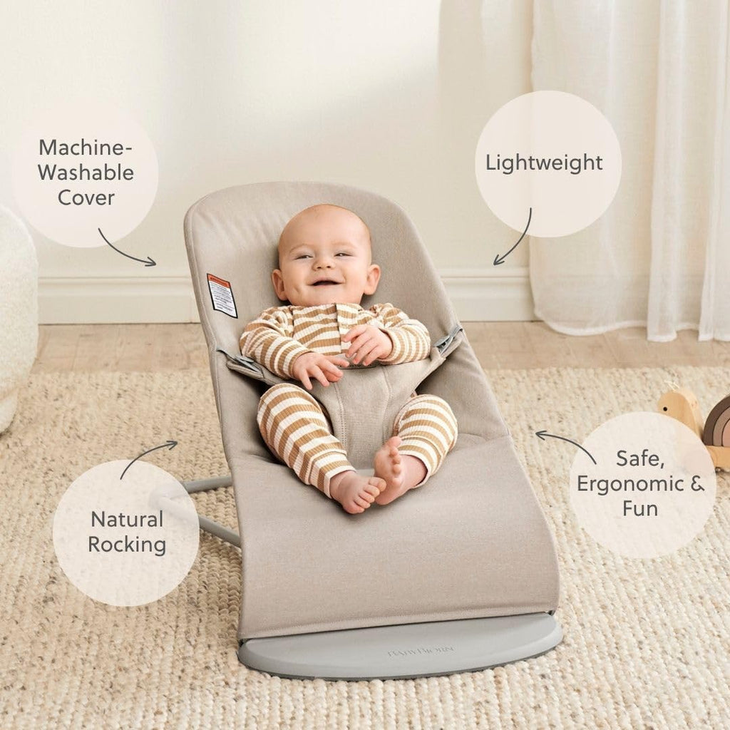 BabyBjörn Bouncer Bliss, Woven mélange, Light Beige | 2-in-1 Adjustable Baby Bouncer Seat and Toddler Chair, Newborn to Toddler (8-29 lbs), 4 Positions, Lightweight & Portable