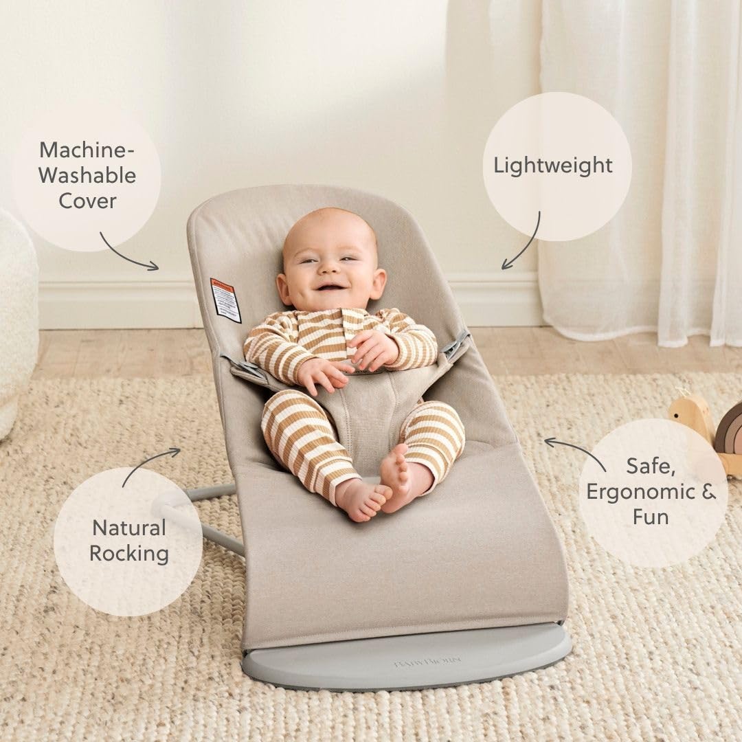 BabyBjörn Bouncer Bliss, Woven mélange, Light Beige | 2-in-1 Adjustable Baby Bouncer Seat and Toddler Chair, Newborn to Toddler (8-29 lbs), 4 Positions, Lightweight & Portable