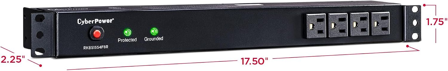 CyberPower RKBS15S4F8R Rackbar Surge Protector, 120V/15A, 12 Outlets, 15 Foot Power Cord, 1U Rackmount, UL Listed