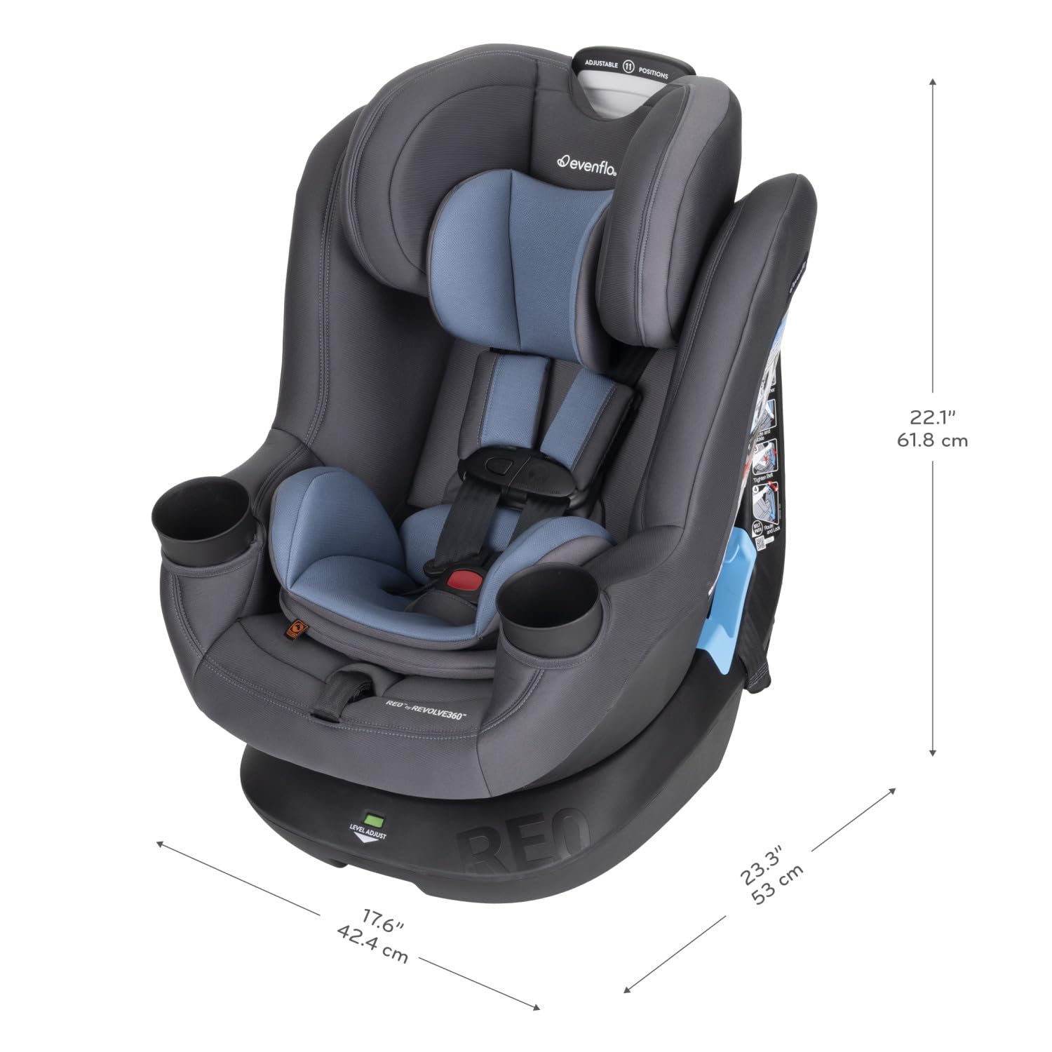 Evenflo REO by Revolve360 Rotating Convertible Car Seat with Quick Clean Cover, Infant to Toddler, Forward and Rear Facing, Compact Design, One-time Install (Nantucket)