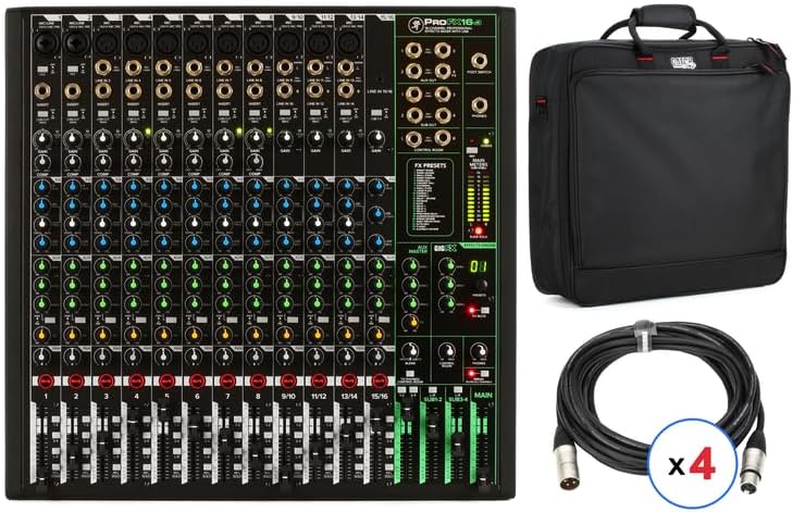 Mackie ProFX16v3 16-Channel Professional Mixer with Effects, USB Interface, GigFX Engine, Built-In Compression, 7-Band Graphic EQ, Included Carry Bag, and XLR Cables for Live Sound and Recording