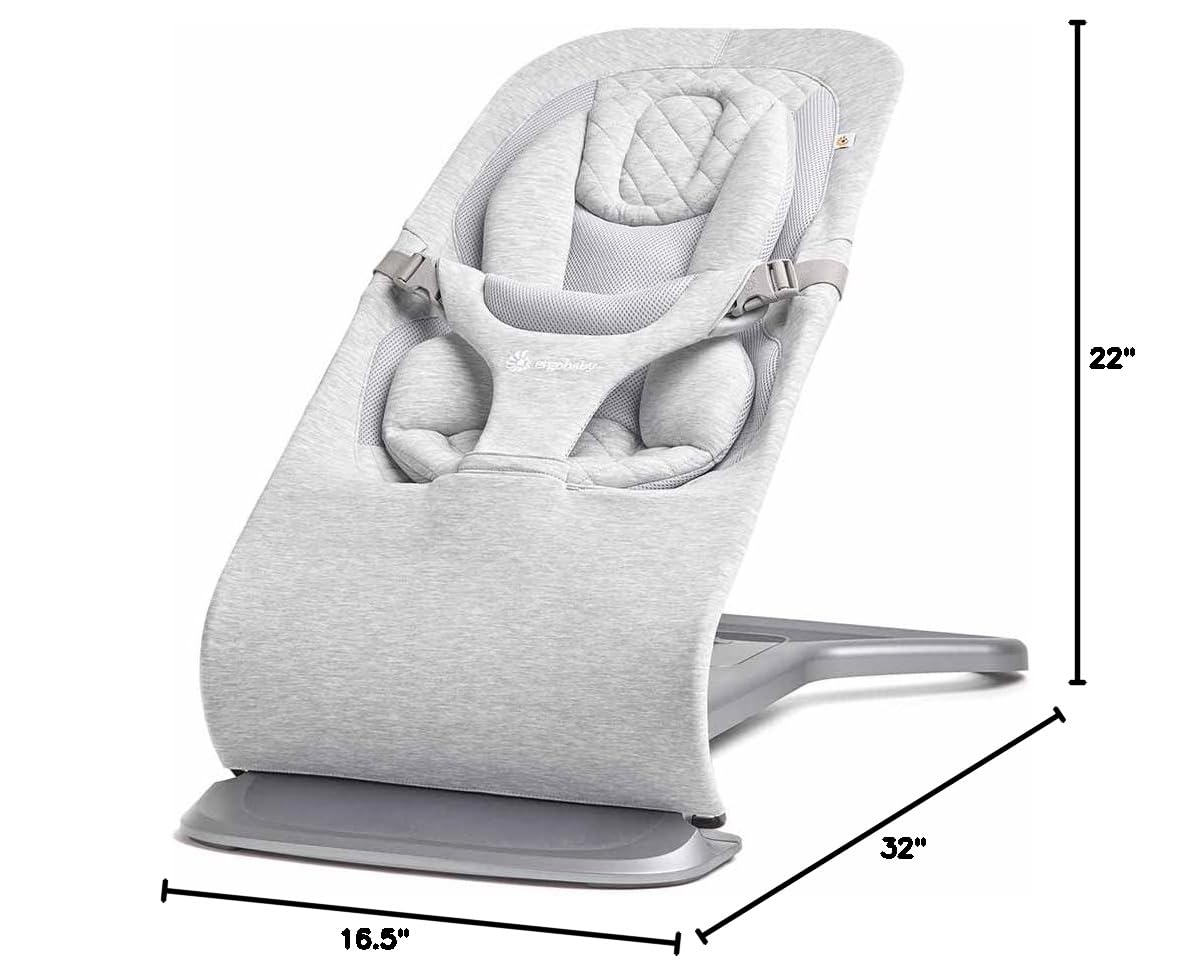 Ergobaby Evolve 3-in-1 Bouncer, Adjustable Multi Position Baby Bouncer Seat, Fits Newborn to Toddler, Light Grey