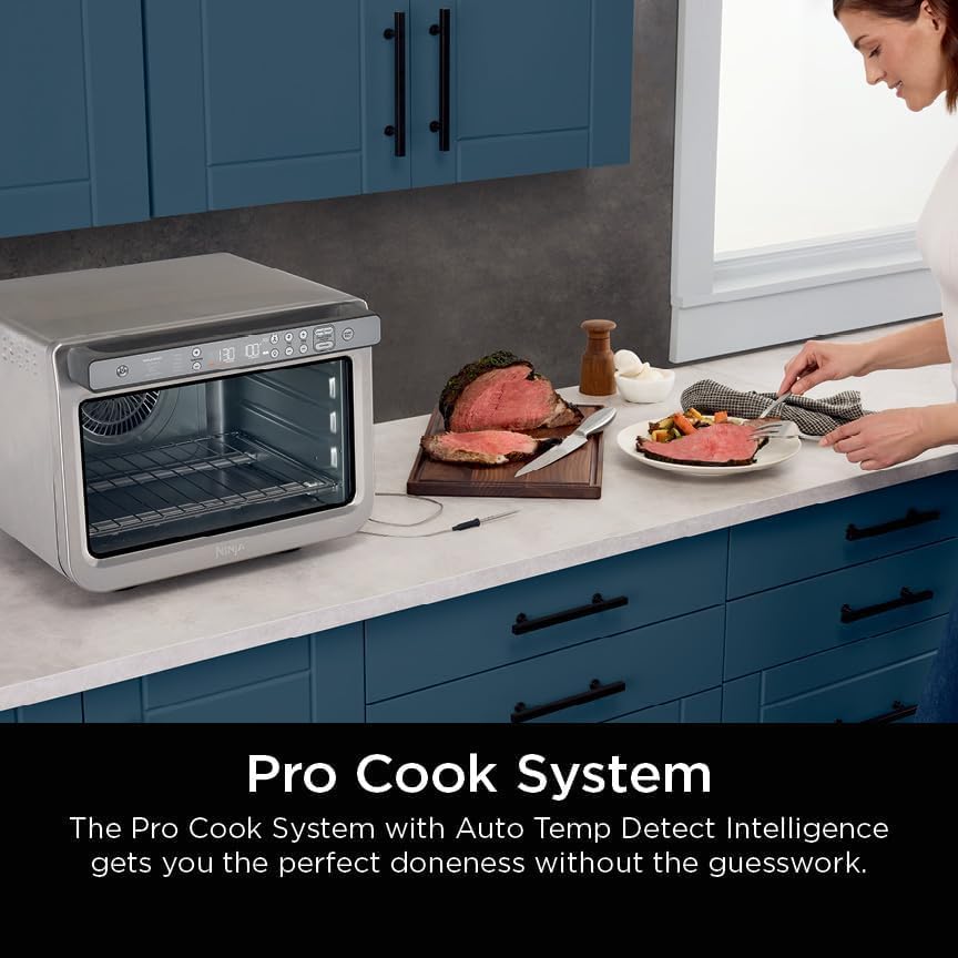 Ninja Prestige Smart XL with Pro Cook System 10-in-1 Air Fry Digital Countertop Convection Toaster Oven with Air Fry, Broil & Bake, Pro Cook Thermometer, 1800 Watts, Stainless Steel, DT551 (Renewed)
