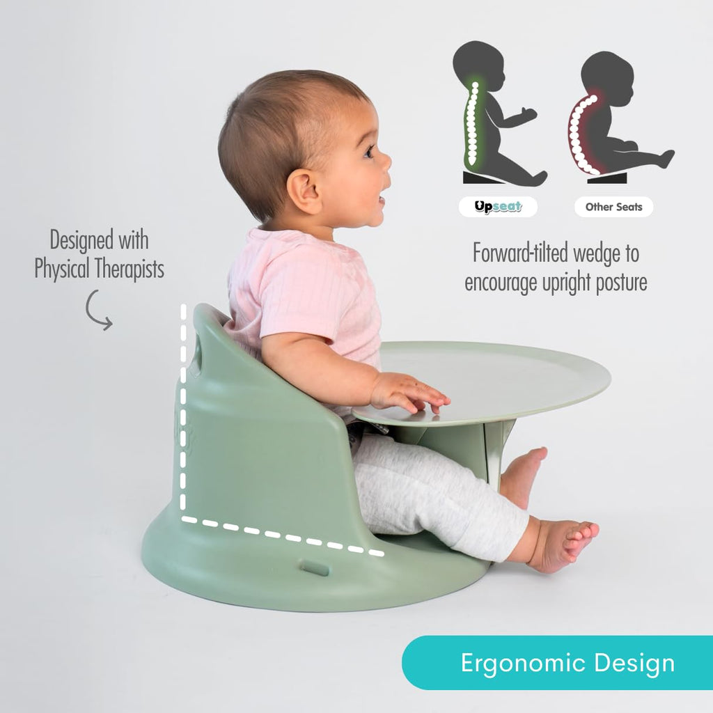 Upseat – The Original Ergonomic Baby Floor & Booster Seat with Tray, Developed with Physical Therapists for Upright Posture & Healthy Hip Development, 4–24 Months, Extra-Large Tray (Sage)