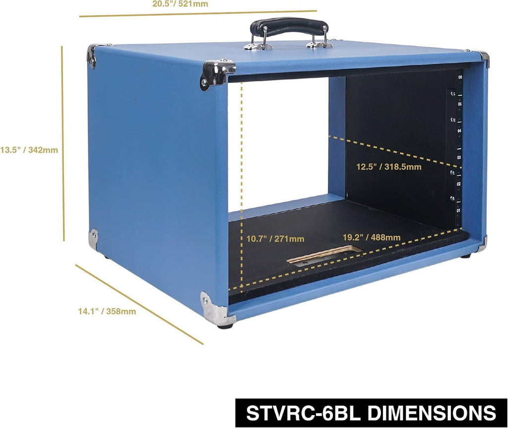 Sound Town Vintage 6U Amp Rack Case, 12.5' Depth with Rubber Feet, Dust Cover, Kickstand, Beau Blue (STVRC-6BL)