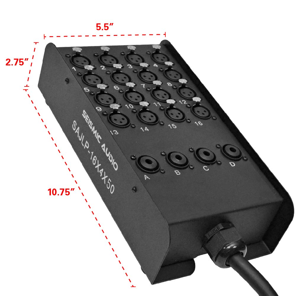 Seismic Audio - XLR Low Profile Snake Cable with 4 TRS Returns - Circuit Board Snake for Recording, Stage, Studio PA DJ use (50 Feet - 16 Channel - 4 TRS)