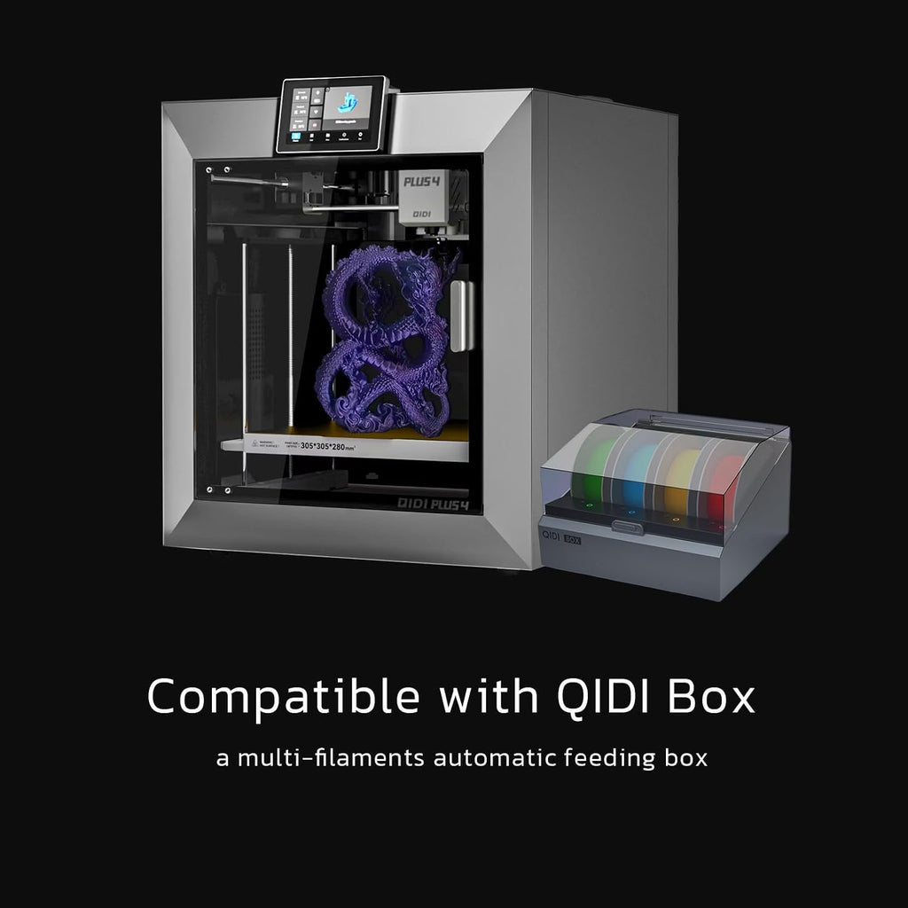 QIDI PLUS4 3D Printer, Max 600mm/s High-Speed Printing, 65℃ Chamber Heat, Fully Auto Leveling, 370°C Direct Extruder with Integrated Nozzle, Support PPS-CF Filaments, Large Print Size 12'x12'x11'