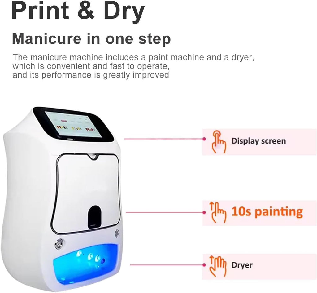 3D Automatic Smart Nail Printer, Portable Digital Mobile Nail Art Printer with Touch Screen Display, Nail Painter for Kid/Nail Studio/Nail Lovers, WiFi/DIY Nail Art Printer