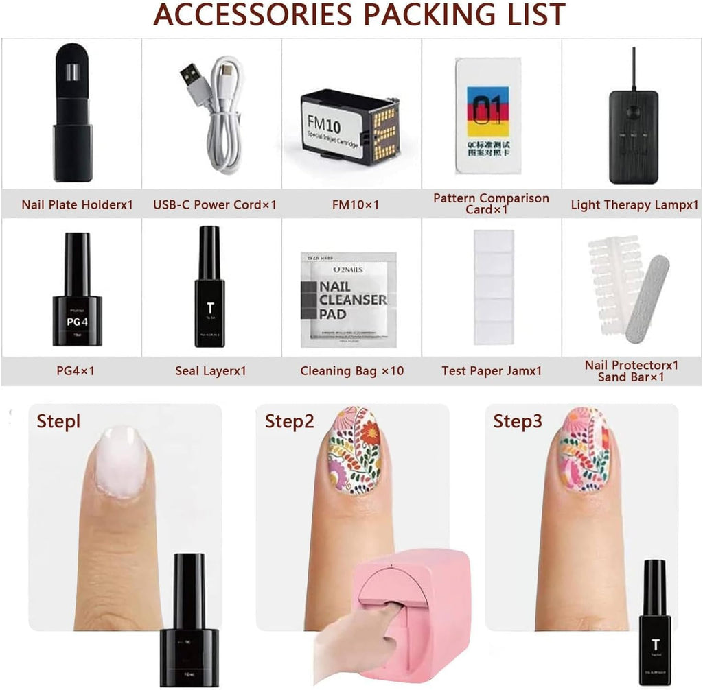 Intelligent 3D Nail Painting Machine, Digital Mobile Nail Art Printer, DIY Nail Printer Control Through Mobile App, Personalized Unique Nail Art, for Beauty & Personal Care for Girls' Home Nails,Roseg