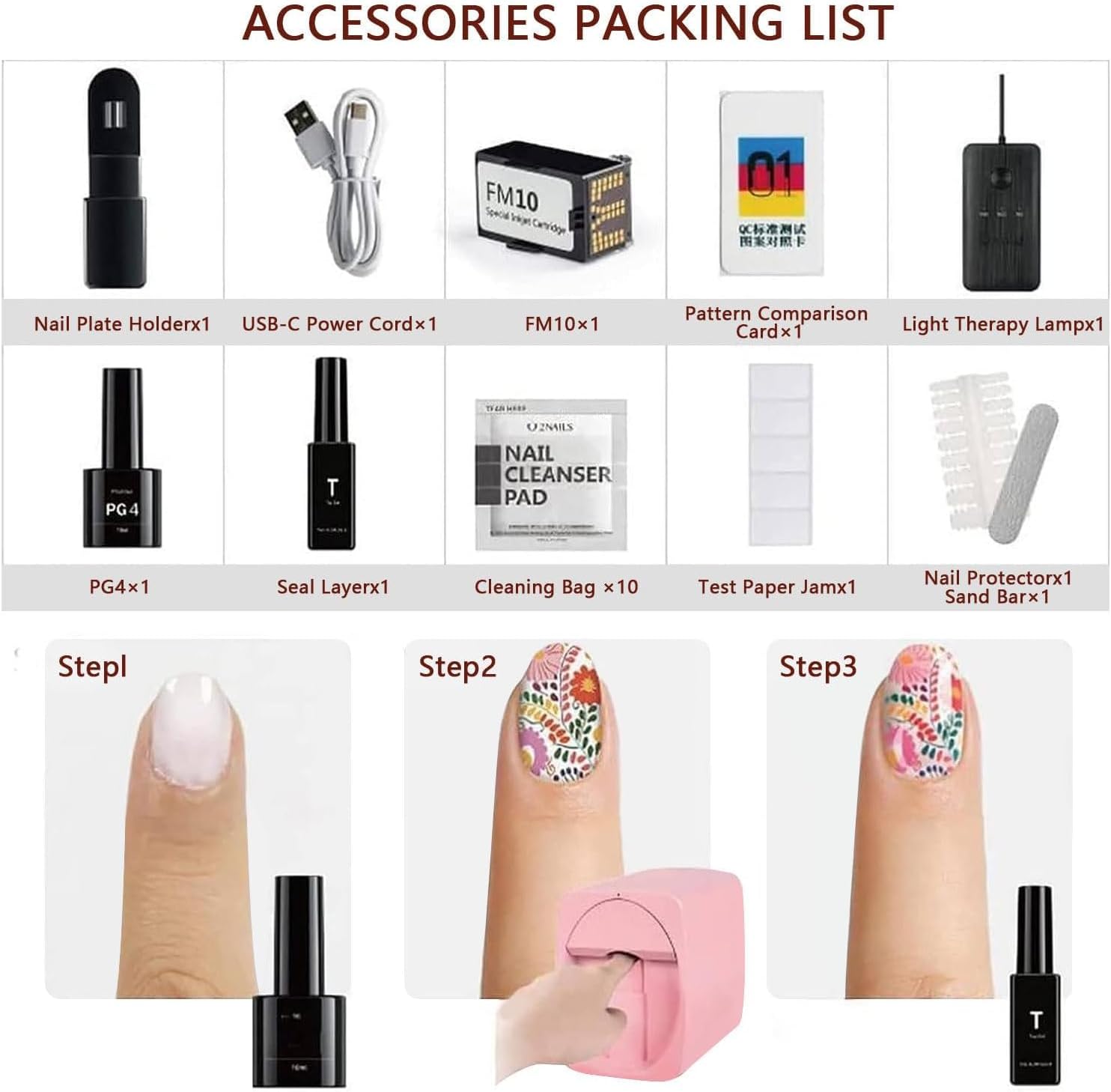 Intelligent 3D Nail Painting Machine, Digital Mobile Nail Art Printer, DIY Nail Printer Control Through Mobile App, Personalized Unique Nail Art, for Beauty & Personal Care for Girls' Home Nails,Roseg