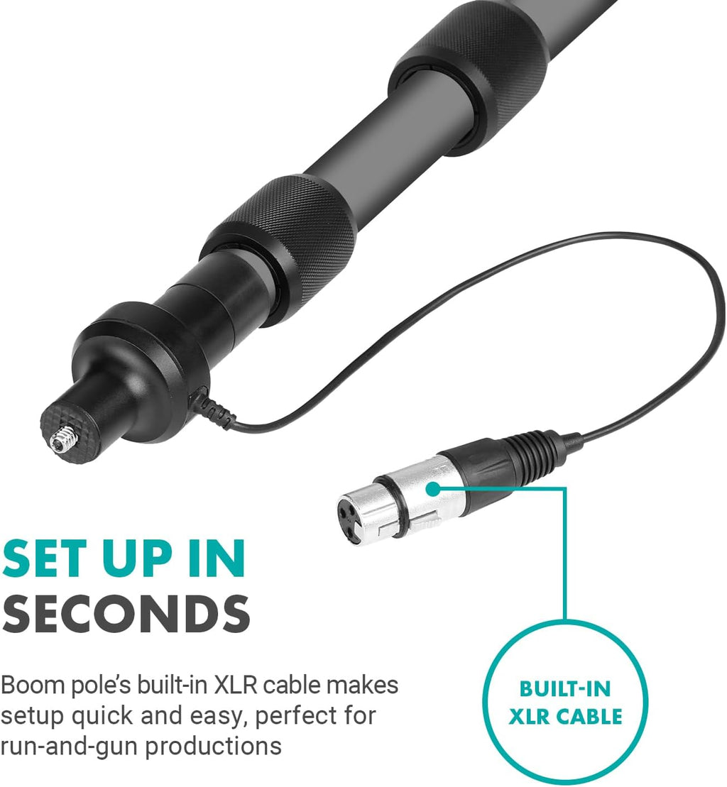 Movo XLR Shotgun Microphone & Boom Pole Kit – Professional Location Sound Recording Bundle with Shotgun Mic and Boompole with Internal XLR Cable for Filmmaking, ENG, and Broadcast Audio