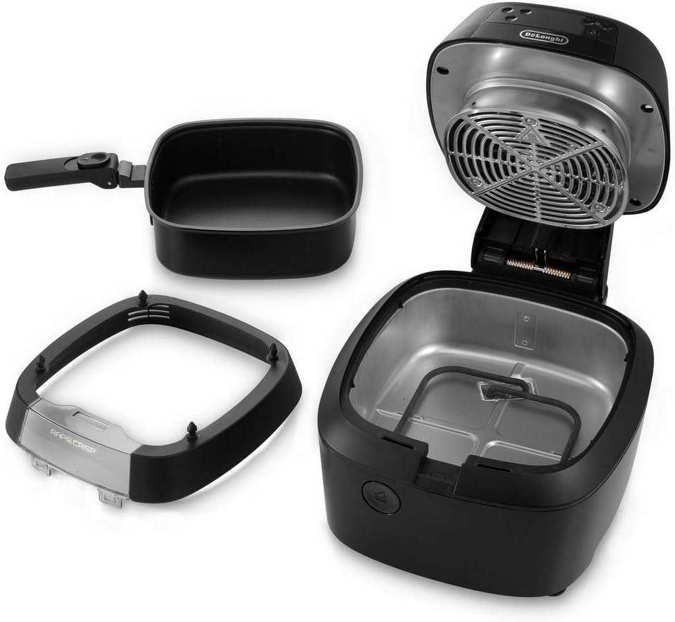 De'Longhi Rapid Crisp Air Fryer, 4-Quart, 1700-Watt Cooker, Fries, Crisps, Roasts, Bakes, Pizza, 4 Preset Temperatures, up to 20% Faster Cooking, Easy Clean Nonstick, FH2133