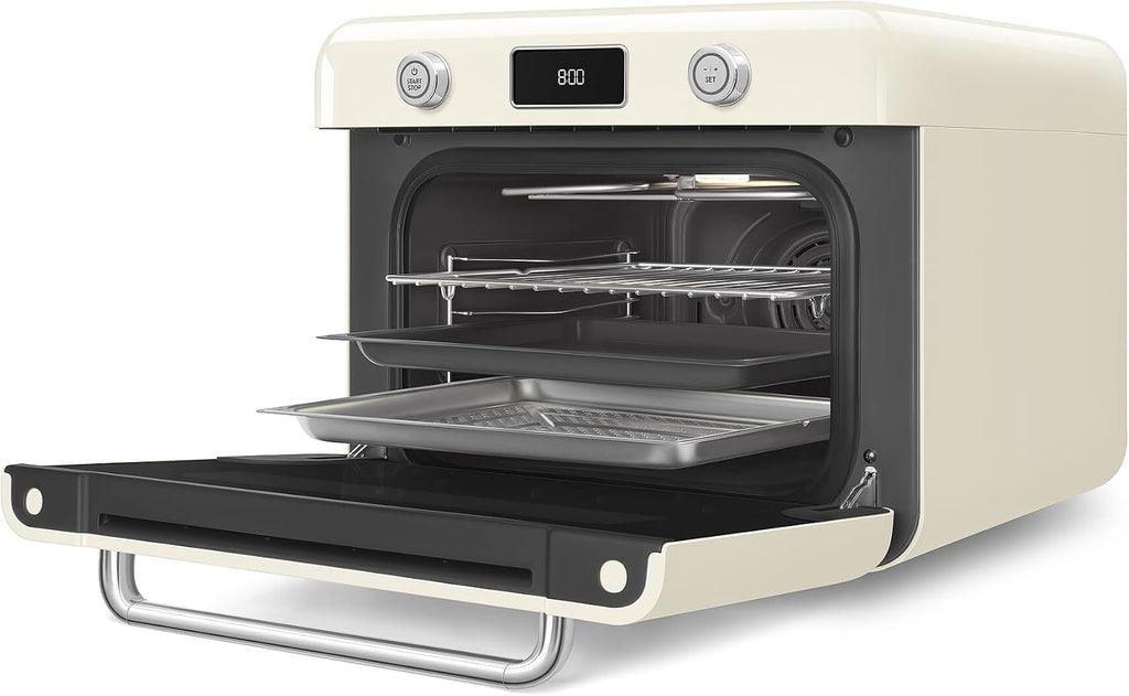 SMEG COF01Countertop Combi Oven - Multi-Function Grill, Air Fry, Steam, Bake, Convection, Defrost, and Warm, 10 Cooking Functions - Made In Italy (Cream)