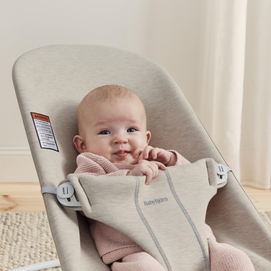 BabyBjörn Bouncer Bliss, Light Beige, 3D Jersey | 2-in-1 Adjustable Baby Bouncer Seat and Toddler Chair, Newborn to Toddler (8-29 lbs), 4 Positions, Lightweight & Portable
