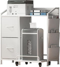 Printer Stand with Storage, Lateral Office Filing Cabinets with Power outlets & USB Charging Port, File Cabinet with Large Printer Stands for Home Office, Shredder Stand Rack (White)