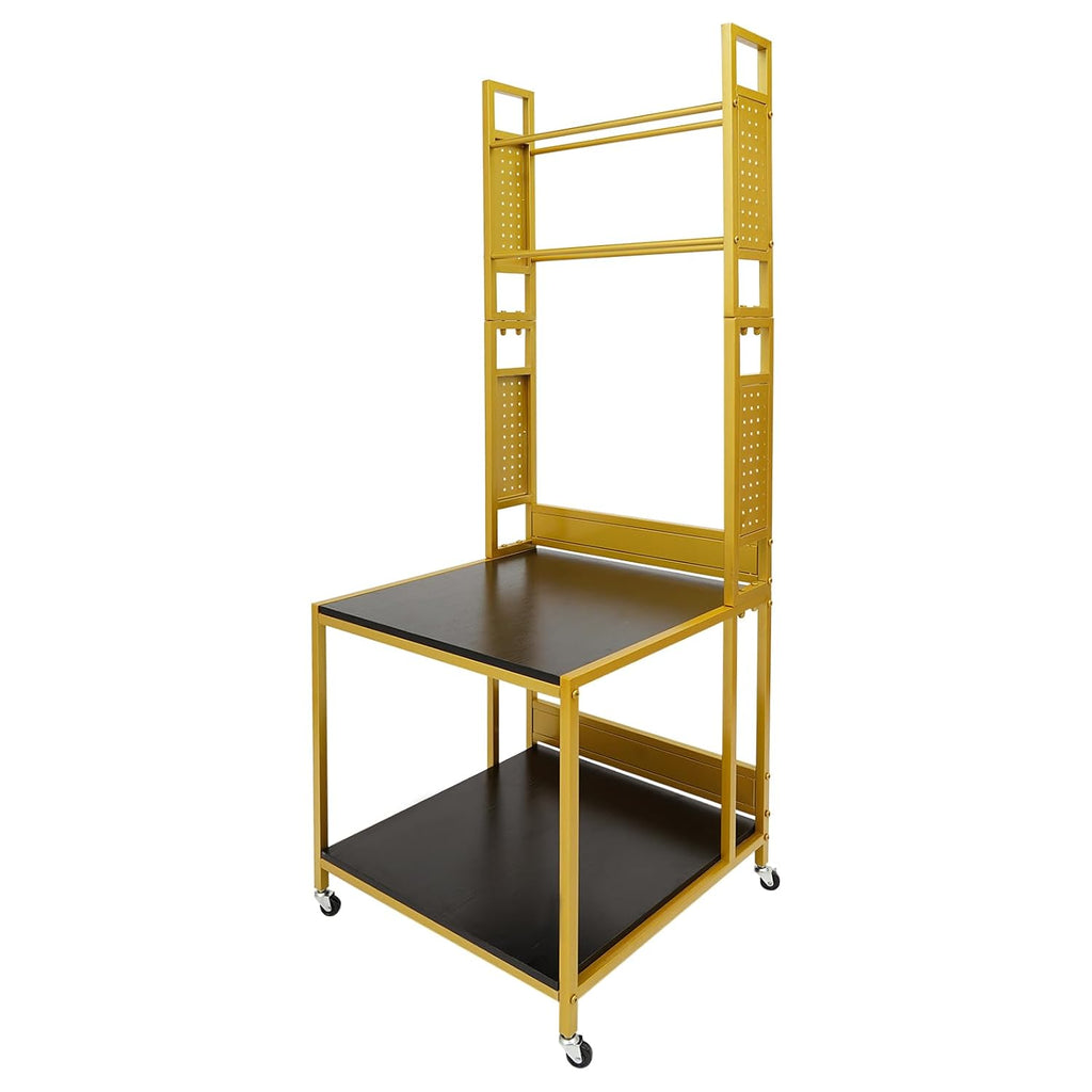 3D Printer Stand Double Layer 3D Printer Filament Storage Rack, Spools Holder Racks, Mobile Printer Table with Wheels for Studio Office Storage and Organization (Gold)