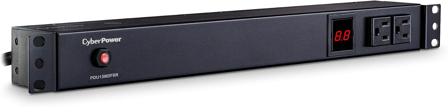 CyberPower PDU15M2F8R Metered PDU, 100-125V/15A (Derated to 12A), 10 Outlets, 1U Rackmount, 15 Foot Power Cord