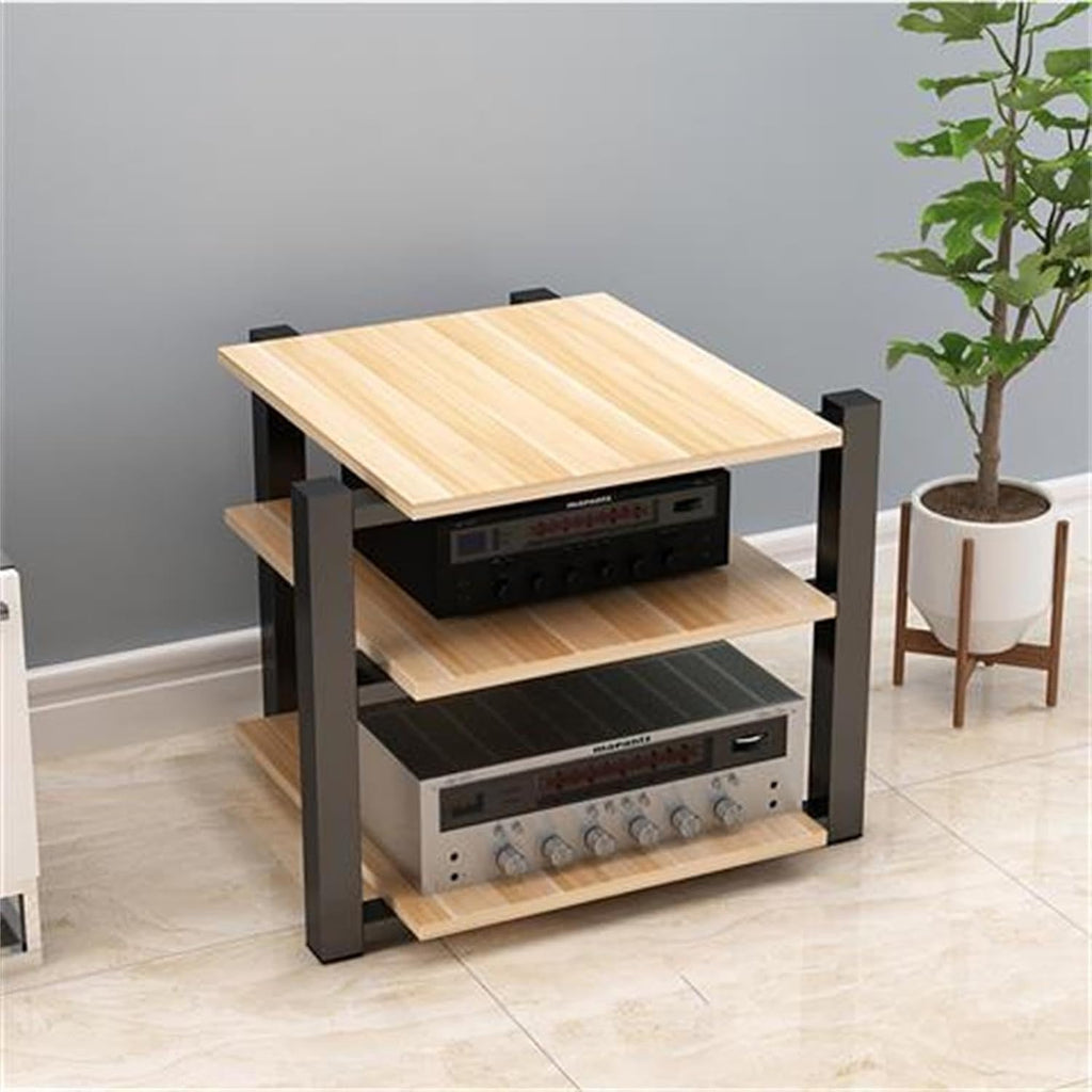 Light Walnut 3-Tier Audio Rack - AV Media Stand for Entertainment, Stereo & AV Equipment - Stylish Cabinet for Audio/Video Components - Modern Home Theater Display