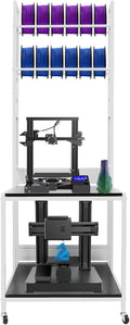 3D Printer Stand with Double Layer Printer Filament Storage Rack, Heavy Duty Mobile Table with 4 Wheels for Workshop Studio Office (White)