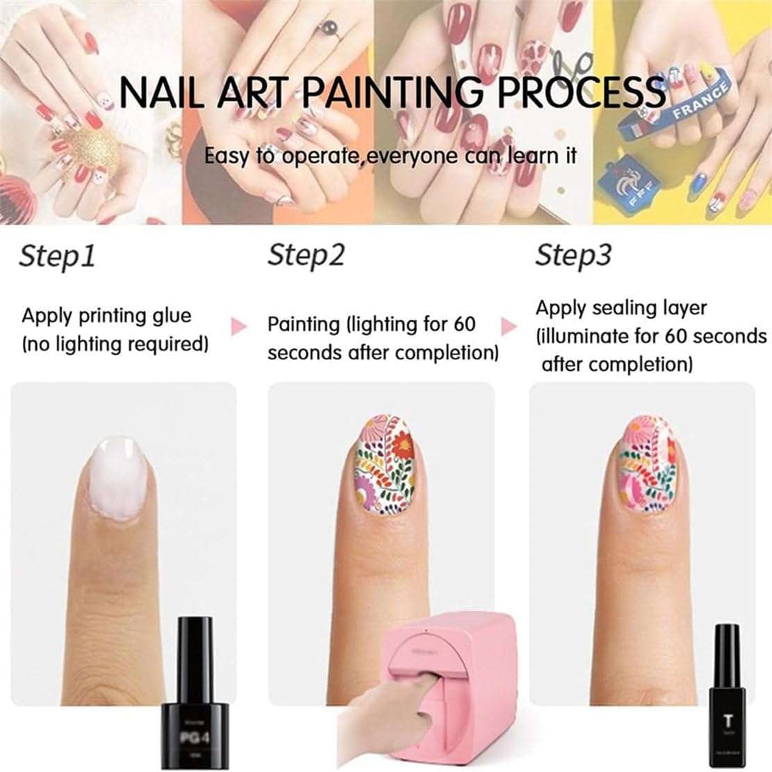 Intelligent 3D Nail Painting Machine Portable Digital Mobile Art Printer Support WiFi/DIY Professional Equipment for Beauty & Personal Care Girls' Home Nails