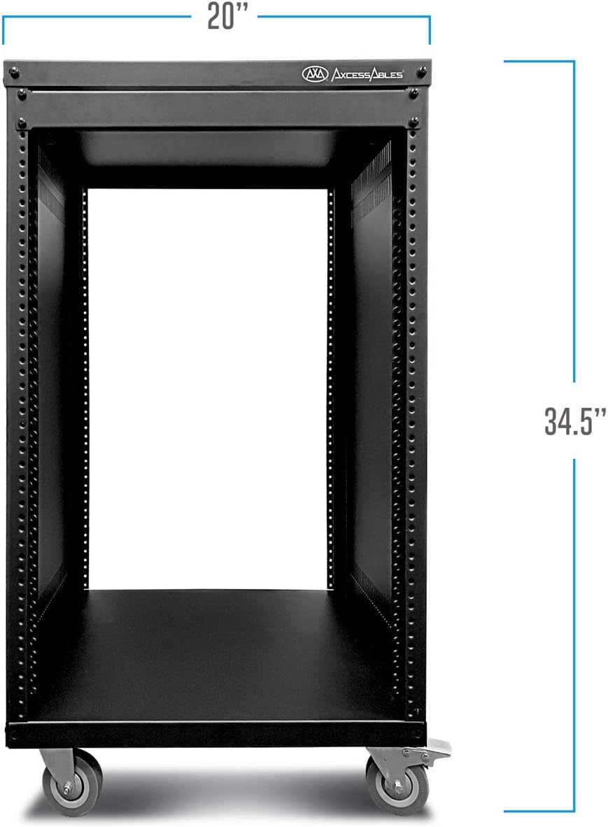 AxcessAbles 16U AV Case with Wheels | Metal Studio Cabinet | 19-Inch Universal Equipment Rack | Open-Frame Option | Home Server