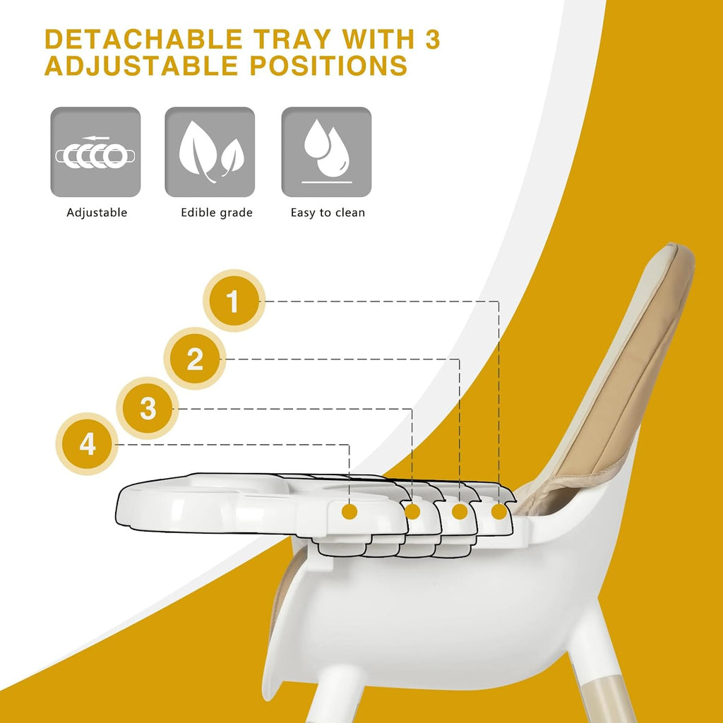 Gofirst 6 in 1 Baby High Chair,Convertible High Chairs for Babies and Toddlers/Booster Seat/Table and Chair Set,Babies Feeding Chair/5-Point Harness,4-Position Removable Tray&PU Cushion Baby Highchair