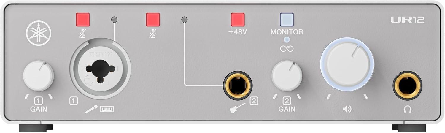 Yamaha 2-in/2-out USB-C Audio Interface with 24-bit/192kHz Support, 1 Combo/1 TRS inputs, Direct Monitoring, Loopback, and Steinberg Software Suite, White UR12MK3 W