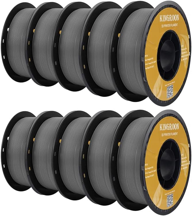 Kingroon PETG 3D Printer Filament, 10 Rolls, Dimensional Accuracy +/- 0.03 mm, 10kg Spool(22lbs), 1.75 mm, Gray