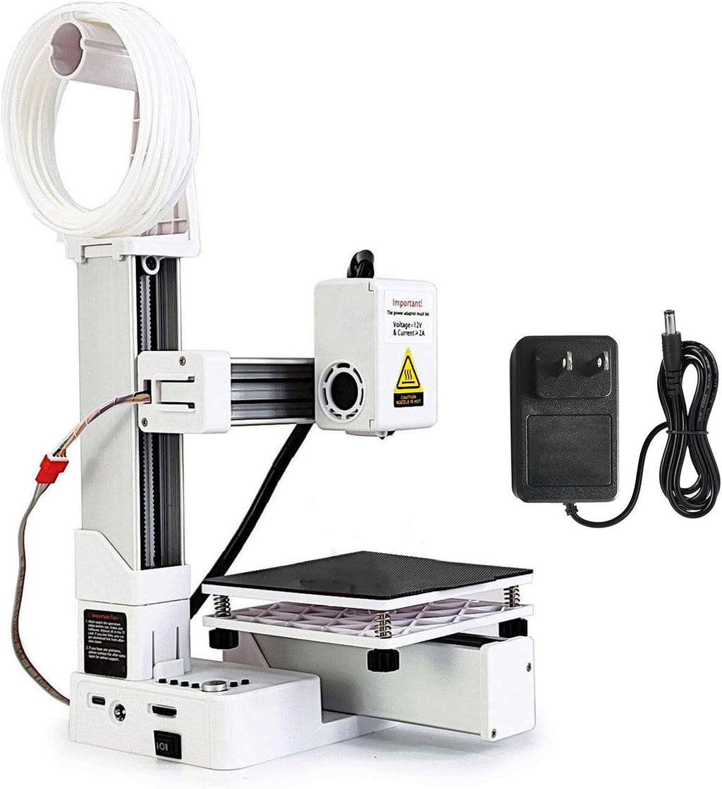 Portable Mini 3D Printer, Compact Small FDM 3D Printer for Kids and Beginners, Easy to Use Design, Supported 1.75mm TPU PLA, 100 x 100 x 100mm Printing Size, 10-40mm / s (White)