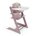 Stokke Tripp Trapp High Chair 2 (Heather Mauve), Cushion 2 (Heather Mauve) + Stokke Tray (White) - Includes Chair + Baby Set with Removable Harness for Children 6-36 Months