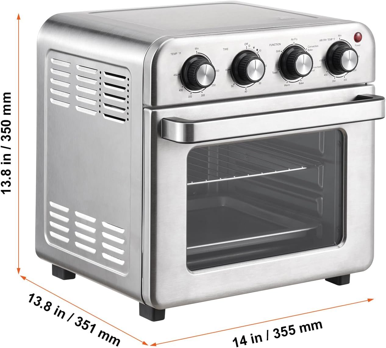 Happybuy 7-in-1 Air Fryer Toaster Oven, 18L Convection Oven, 1700W Stainless Steel, Countertop Combo with Grill, Pizza Pan, Gloves, 6 Slices Toast, 12-inch Pizza, Home & Commercial Use