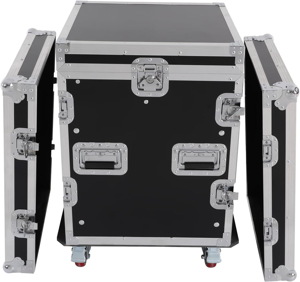 14U PA DJ Rack Case with Wheels, Heavy-Duty Slant Top DJ Mixer Rack, Professional Audio Equipment Rack for Studio, Live Sound (14U)