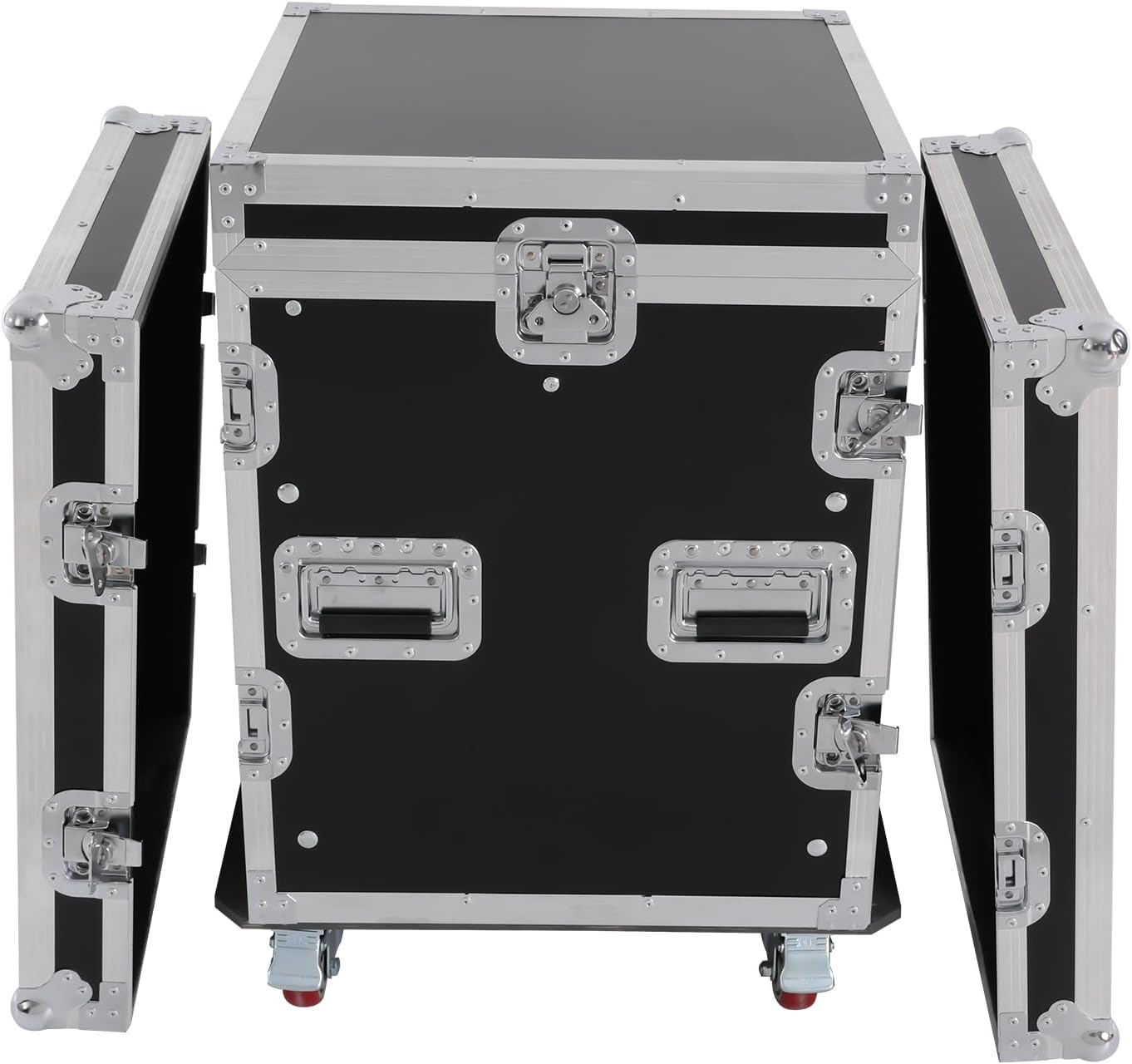 14U PA DJ Pro Audio Rack Road Case with 11U Slant Mixer Top and Casters, DJ Mixer Rack, Pro Tour Grade