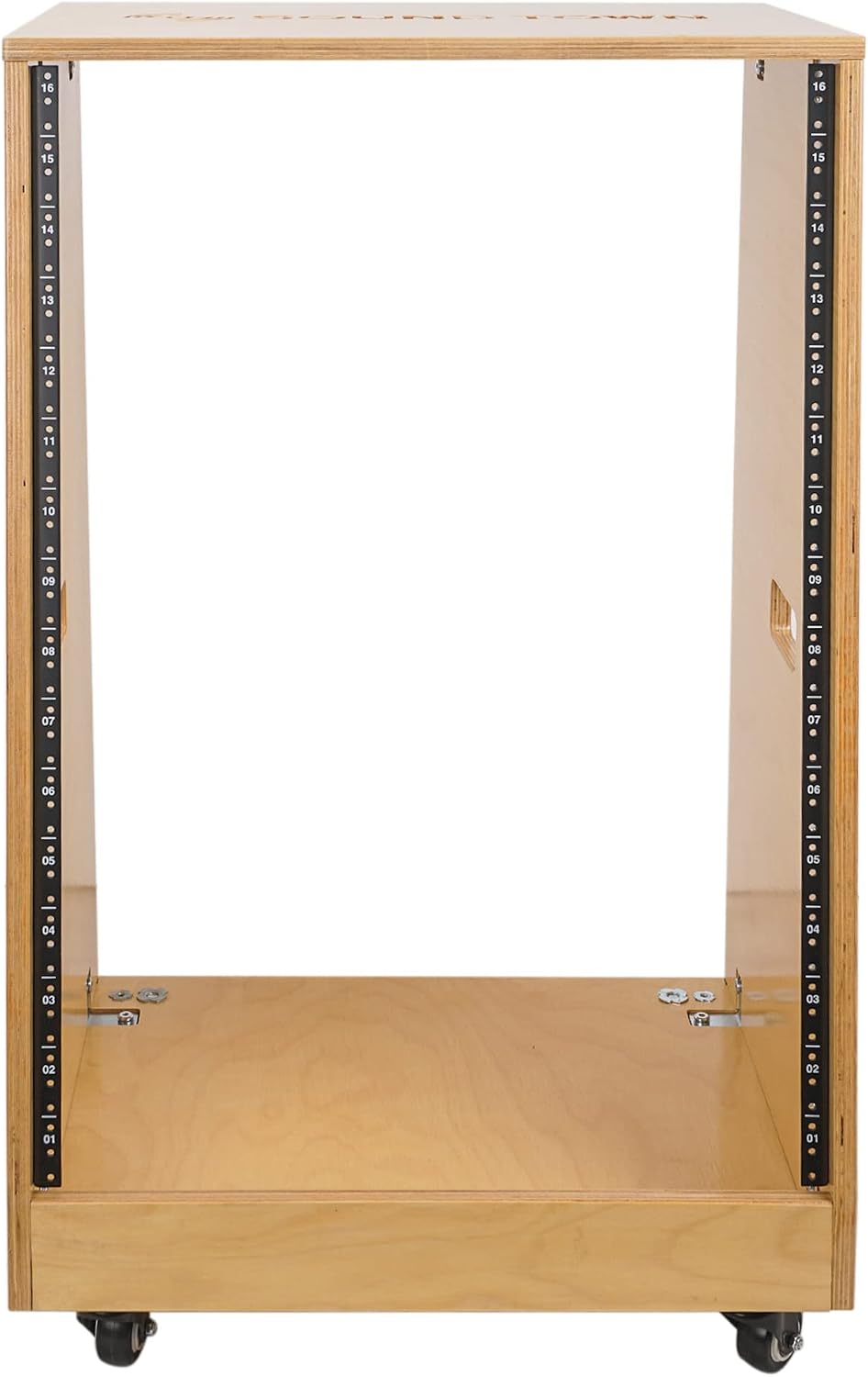 Sound Town DIY Solid Baltic Birch Plywood Slanted 16U Studio Rack, Golden Oak, Rubber Feet, Casters (SDRK-16T)