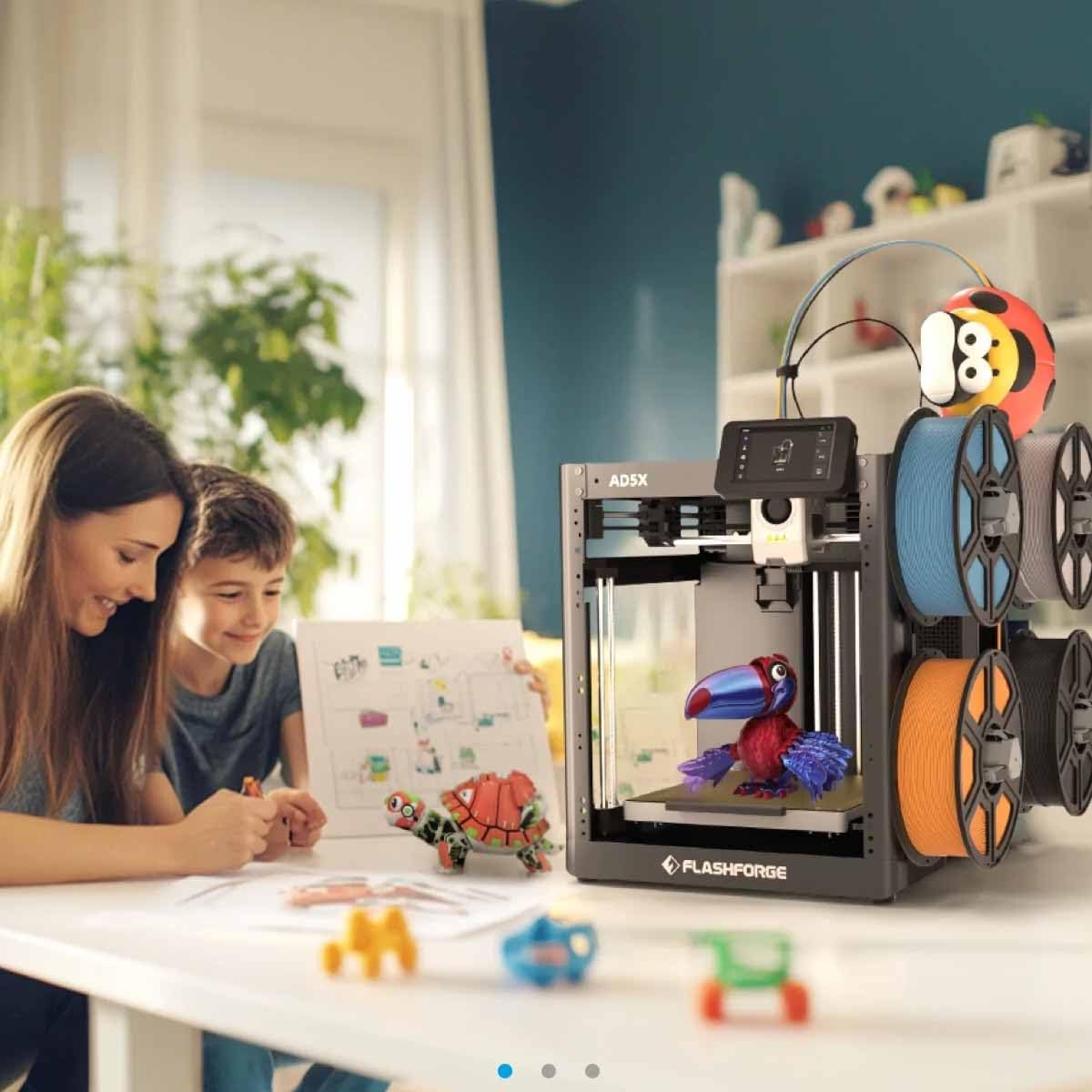 FLASHFORGE AD5X Multi-Color 3D Printer with IFS,Fully Auto Leveling FDM 3D Printer with Max 600mm/s High Speed Printing and Max 300°C Nozzle,Large Printing Size 220 * 220 * 220mm