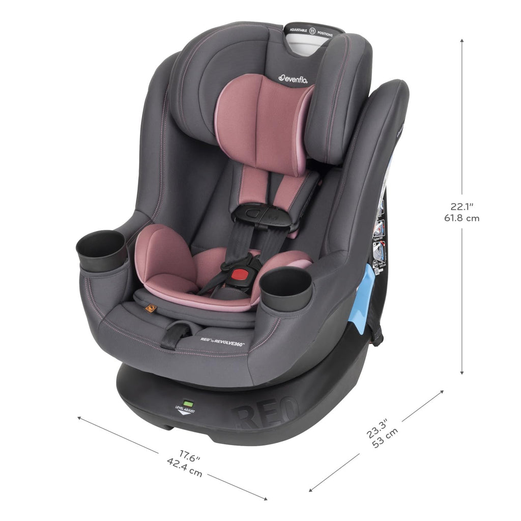 Evenflo REO by Revolve360 Rotating Convertible Car Seat with Quick Clean Cover, Infant to Toddler, Forward and Rear Facing, Compact Design, One-time Install (Chelsea)