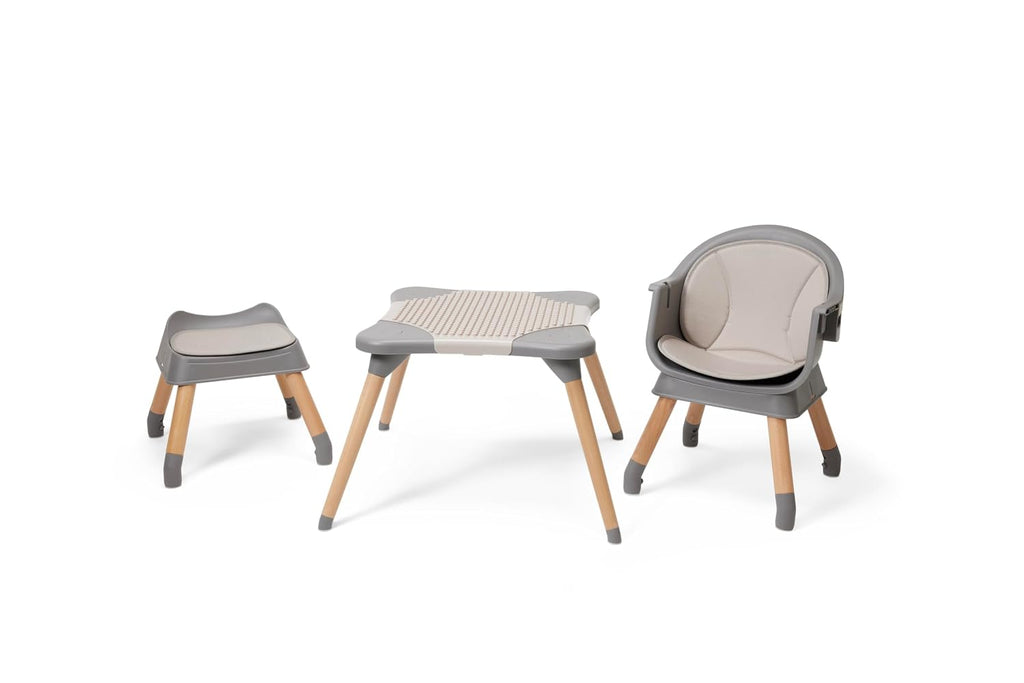 5-in-1 High Chair for Baby & Toddler - Convertible Baby Dining Seat - Portable Floor/Booster Seat - Adjustable Tray w. Cover - 5-Point Harness - Building Block Table & Chair - Stool (Gray)