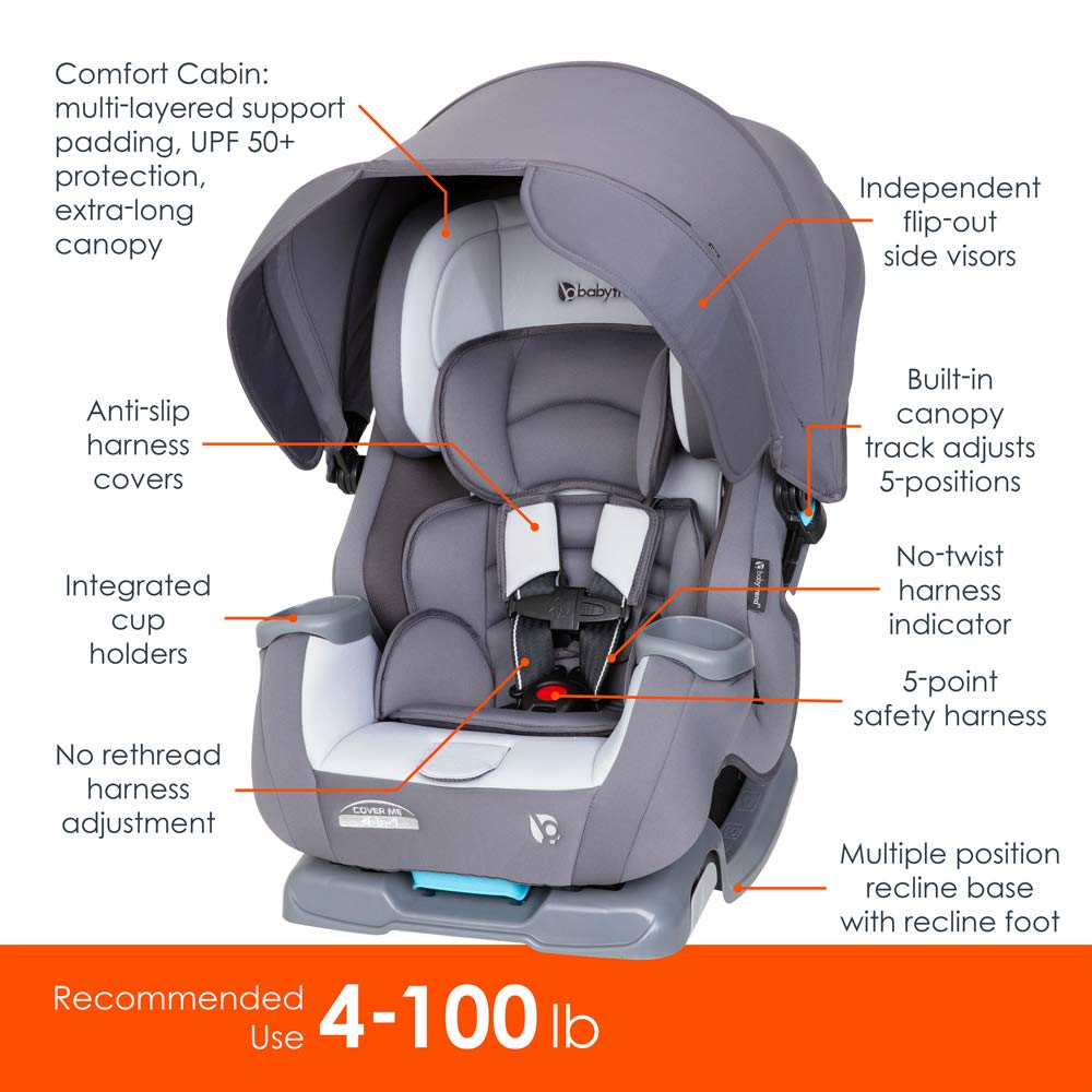 Baby Trend Cover Me™ 4-in-1 Convertible Car Seat, Vespa – Built-in Canopy, 4-Stage Growth System, Plush Comfort Padding, Multi-Position Recline